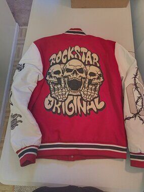 Rockstar Original Varsity Letterman Jacket Windbreaker Coat Adult Large EUC Red